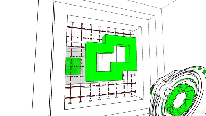 A puzzle involving green cubes and a laser grid.